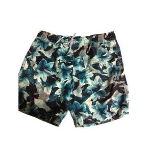 Aeropostale Mens Swim Shorts Trunk Size M Turquoise Black Tropical Pockets Beach